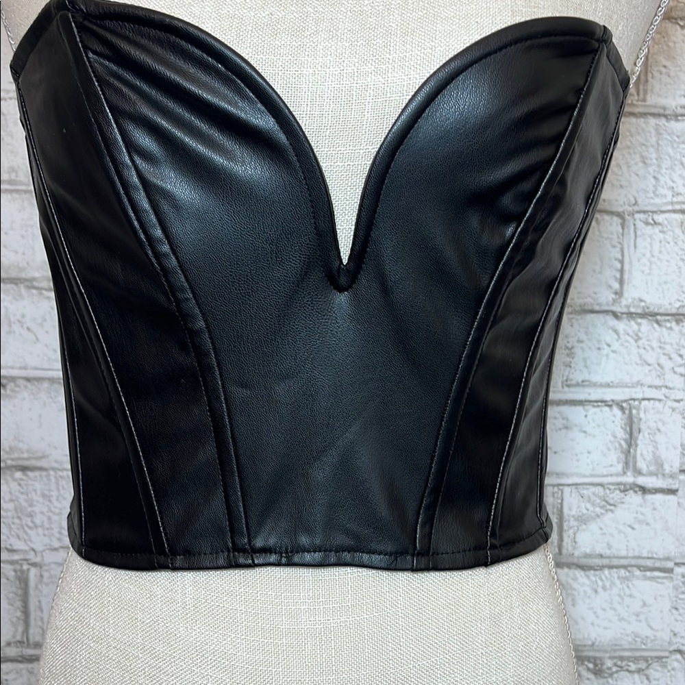 Zara Black Faux Leather Bustier Top - Picture 2 of 12